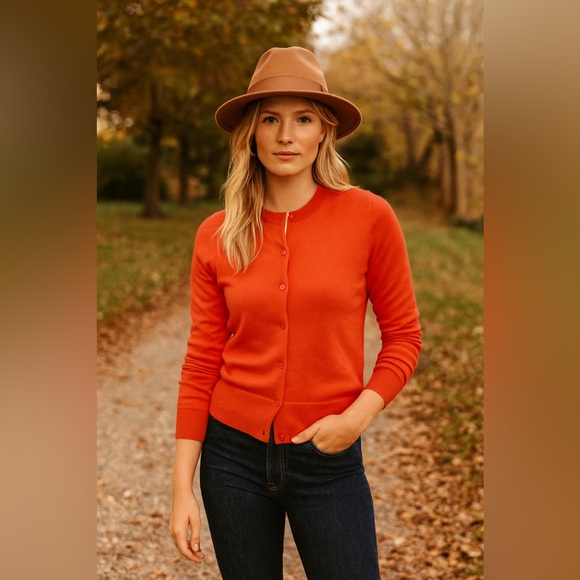 J.Crew Jackie Cardigan – Red Orange, Size Small, EUC - Picture 1 of 5